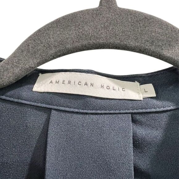 American Holic Women's Oversized Blouse Navy Blue Size Large - Picture 2 of 5